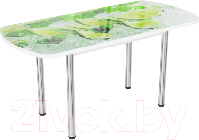 Обеденный стол ВВР Прямоугольный раздвижной (стекло фотопечать лайм 2/подстолье прямое белый)