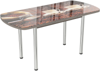 Обеденный стол ВВР Прямоугольный раздвижной (стекло фотопечать кофе 1/подстолье прямое белый) - 
