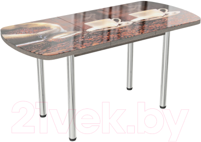 Обеденный стол ВВР Прямоугольный раздвижной (стекло фотопечать кофе 1/подстолье прямое белый)