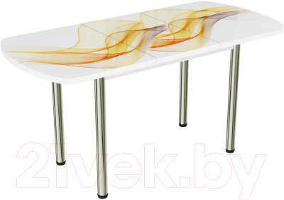 Обеденный стол ВВР Прямоугольный раздвижной (стекло фотопечать волна/подстолье прямое ваниль)