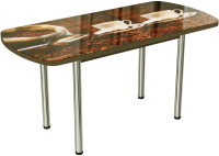 Обеденный стол ВВР Прямоугольный раздвижной (стекло фотопечать кофе 1/подстолье прямое ваниль) - 