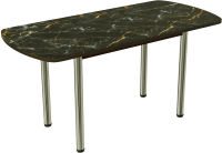 Обеденный стол ВВР Прямоугольный раздвижной (стекло фотопечать мрамор черный/подстолье прямое ваниль) - 