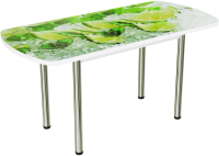 Обеденный стол ВВР Прямоугольный раздвижной (стекло фотопечать лайм 2/подстолье прямое ваниль) - 