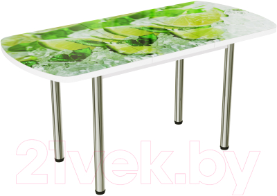 Обеденный стол ВВР Прямоугольный раздвижной (стекло фотопечать лайм 2/подстолье прямое ваниль)