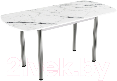Обеденный стол ВВР Прямоугольный раздвижной (стекло фотопечать мрамор белый/подстолье прямое серый)