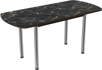 Обеденный стол ВВР Прямоугольный раздвижной (стекло фотопечать мрамор черный/подстолье прямое серый) - 