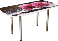Обеденный стол ВВР Прямоугольный раздвижной (стекло фотопечать орхидея на камне/подстолье прямое шоколад) - 