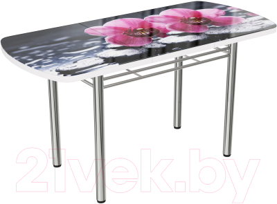 Обеденный стол ВВР Прямоугольный раздвижной (стекло фотопечать орхидея на камне/подстолье трилогия)