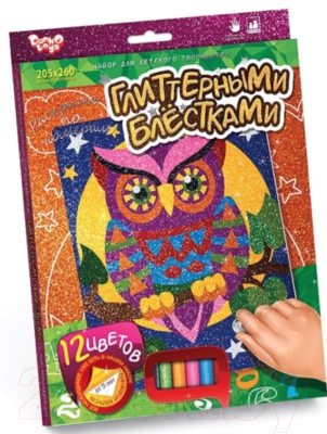

Набор для творчества Danko Toys, Раскраска глитерными блестками по номерам. Сова / РГН-02-03