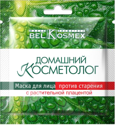 Маска для лица тканевая BelKosmex Домашний косметолог против старения с растительной плацентой (26г)