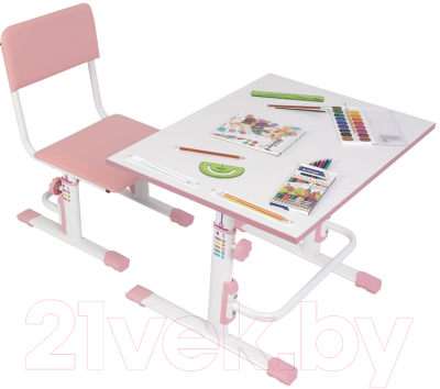 Парта+стул Polini Kids Simple / 0002441.69 (белый/розовый)