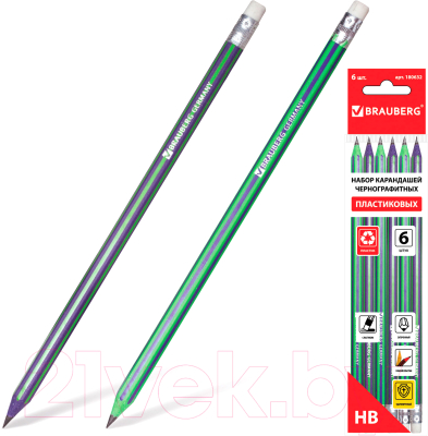 Изображение товара Набор простых карандашей Brauberg Aviator / 180632 (6шт)