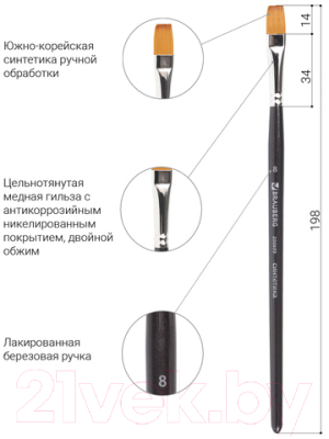 Изображение товара Кисть для рисования Brauberg Art Classic Синтетика мягкая 8 / 200699 (плоская)
