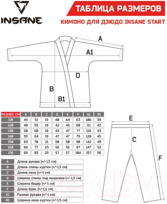 Кимоно для дзюдо Insane Start / IN22-JD300 (р-р 0/130, синий)