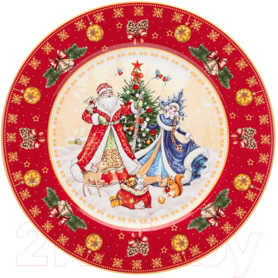 Тарелка столовая обеденная Lefard Дед Мороз и Снегурочка / 85-1717 (красный)
