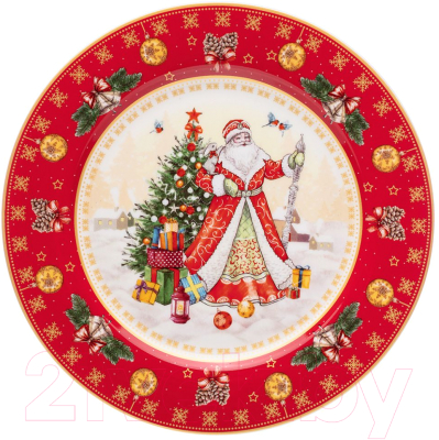 Тарелка столовая обеденная Lefard Дед Мороз / 85-1708 (красный)