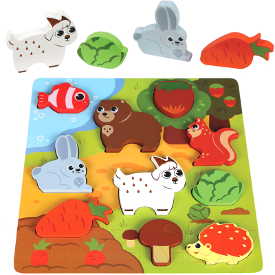 

Развивающая игрушка Mapacha, Вкладыши-фигурки. Кто что ест. Животные фермы / 76796