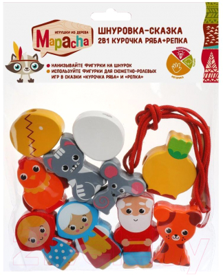 Развивающая игрушка Mapacha Шнуровка-сказка 2 в 1. Курочка Ряба + Репка / 76806