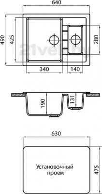 Мойка кухонная Granicom G017-04 (серый) - схема встраивания