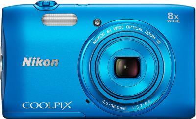 Компактный фотоаппарат Nikon Coolpix S3600 (Blue) - вид спереди