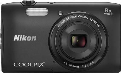 Компактный фотоаппарат Nikon Coolpix S3600 (черный) - вид спереди