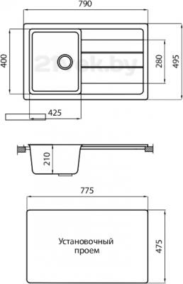 Мойка кухонная Granicom G018-01 (антрацит) - схема встраивания