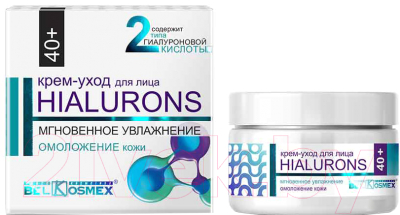 Крем для лица BelKosmex Hialurons 40+ уход мгновенное увлажнение омоложение кожи (48г)