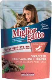 Влажный корм для кошек Miglior Gatto Strips Salmon and Tuna (100г)