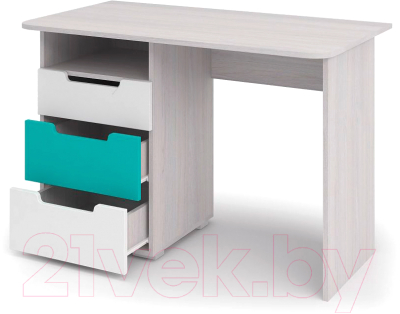 Письменный стол Стендмебель Миа СТ-051 (металлик матовый белый/бирюзовый/ясень анкор)