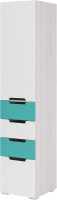 Шкаф-пенал Стендмебель Миа ШК-051 (металлик матовый белый/бирюзовый/ясень анкор) - 