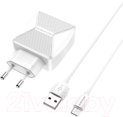 

Зарядное устройство сетевое Borofone, Белый, BA45A + кабель AM-microBM / 6931474726377