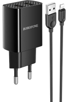 Зарядное устройство сетевое Borofone BA53A + кабель AM-8pin Lightning / 6931474739155 (черный) - 