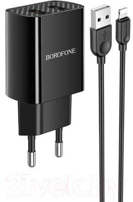 Зарядное устройство сетевое Borofone BA53A + кабель AM-8pin Lightning / 6931474739155 (черный)