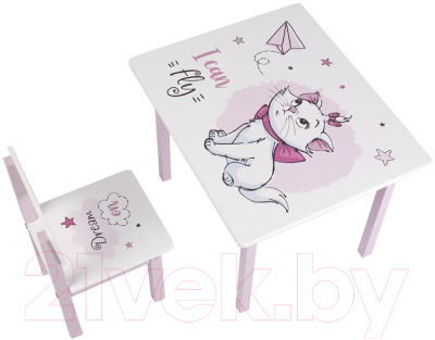 Комплект мебели с детским столом Polini Kids Disney Baby 105 S Кошка Мари / 0003097 (белый/розовый)