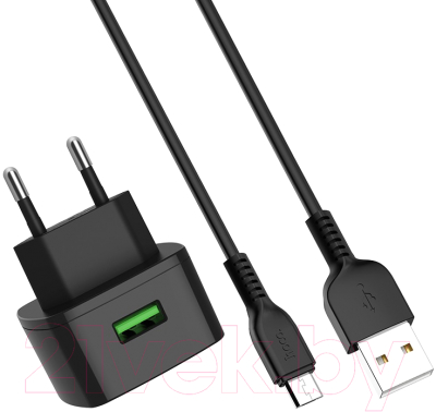 Зарядное устройство сетевое Hoco C70A QC3.0 + кабель AM-microBM / 6931474706645 (черный)