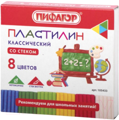 Пластилин Пифагор Школьный / 105433 (8цв)