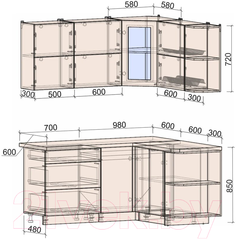 Готовая кухня Интерлиния Мила Матте 1.5x1.7 А правая (белый/белый/кастилло тёмный)