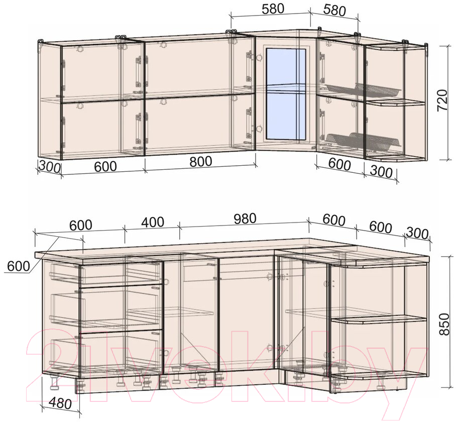 Готовая кухня Интерлиния Мила Матте 1.5x2.0 А правая (белый/белый/кастилло тёмный)