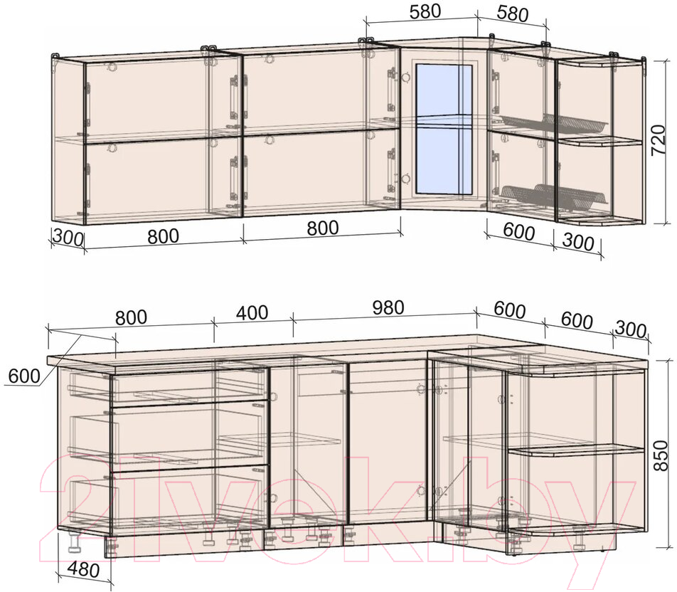 Готовая кухня Интерлиния Мила Матте 1.5x2.2 А правая (белый/белый/кастилло тёмный)