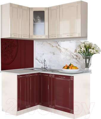 Готовая кухня Артём-Мебель Жасмин со стеклом МДФ/глянец (бордовый/ваниль)
