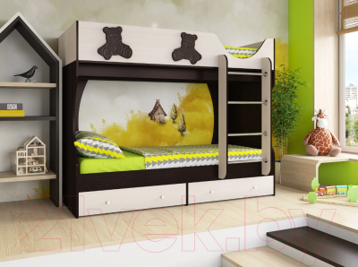 Двухъярусная кровать детская Артём-Мебель СН 108.01 (венге-ваниль/мишутка)