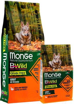 Сухой корм для собак Monge BWild Grain Free Adult All Breeds Duck&Patato (2.5кг)