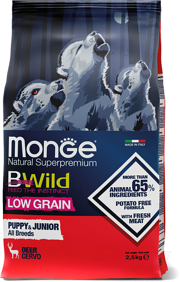 Сухой корм для собак Monge Dog BWild Low Grain Puppy All Breeds Deer (2.5кг)