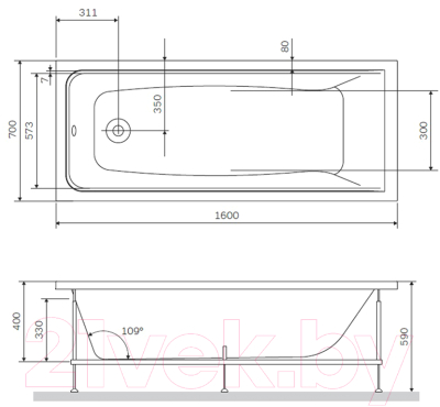 Ванна акриловая AM.PM Gem W90A-160-070W-A (с каркасом)