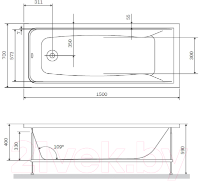 Ванна акриловая AM.PM Gem W90A-150-070W-A (с каркасом)