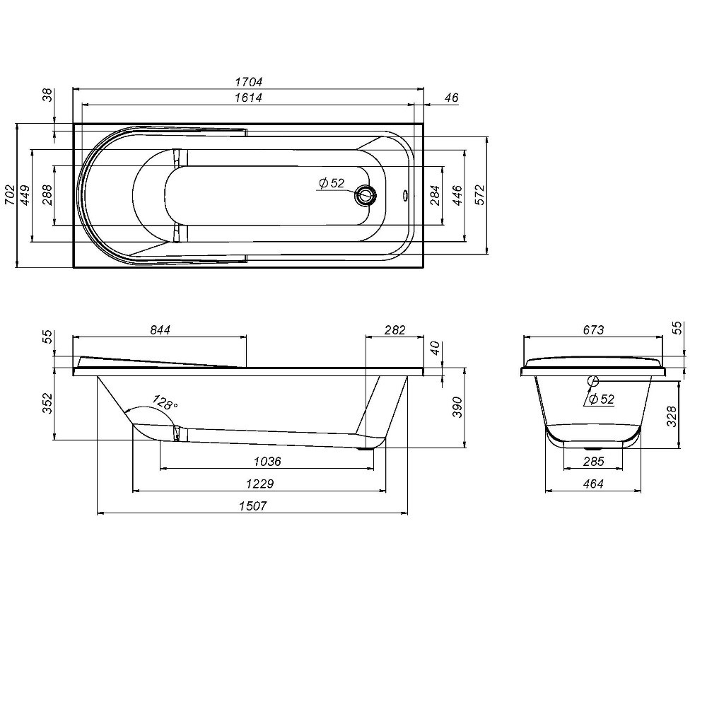 Ванна акриловая AM.PM Like W80A-170-070W-A (с каркасом и экраном)