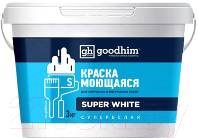 

Краска GoodHim, Белый, S Стандарт моющаяся для светлых тонов База А / 89304
