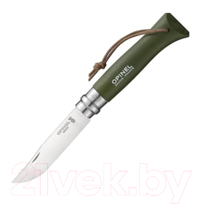 Нож туристический Opinel №8 Trekking / 001703 (нержавеющая сталь, кожаный темляк, хаки)