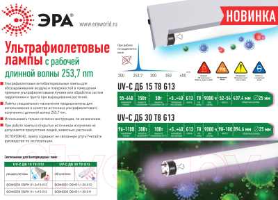 Лампа бактерицидная ЭРА UV-С ДБ 15 Т8 G13 / Б0048972