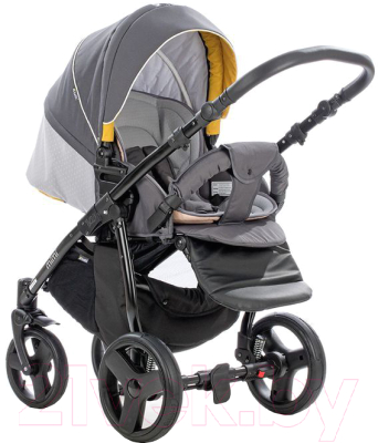 Детская универсальная коляска Tutis Mimi Plus 3 в 1 / 503781 (тёмно-серый/горчица/узор)